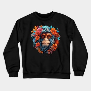 Monkey Colorful Floral Illustration Crewneck Sweatshirt